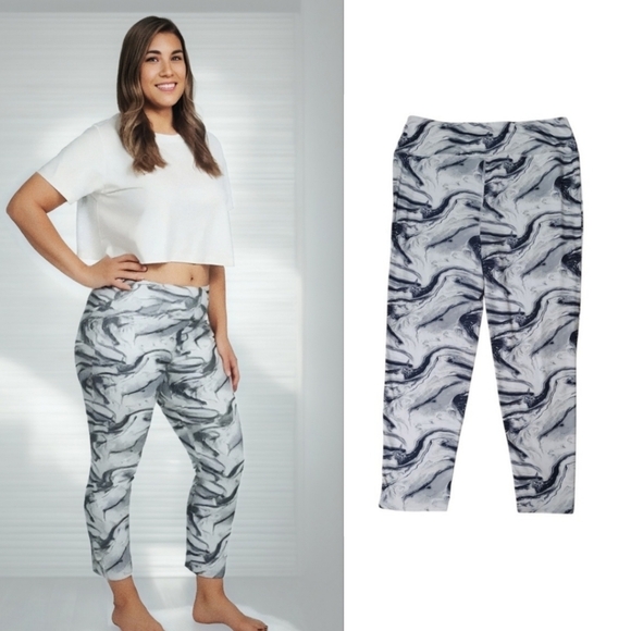 Versona Marble Print Soft Cropped Leggings Size Extra Large - Picture 1 of 13
